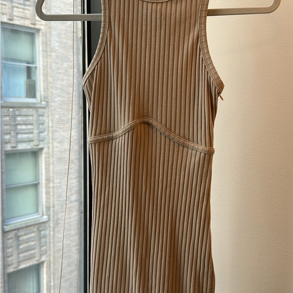 Sleeveless Ribbed Tan Dress